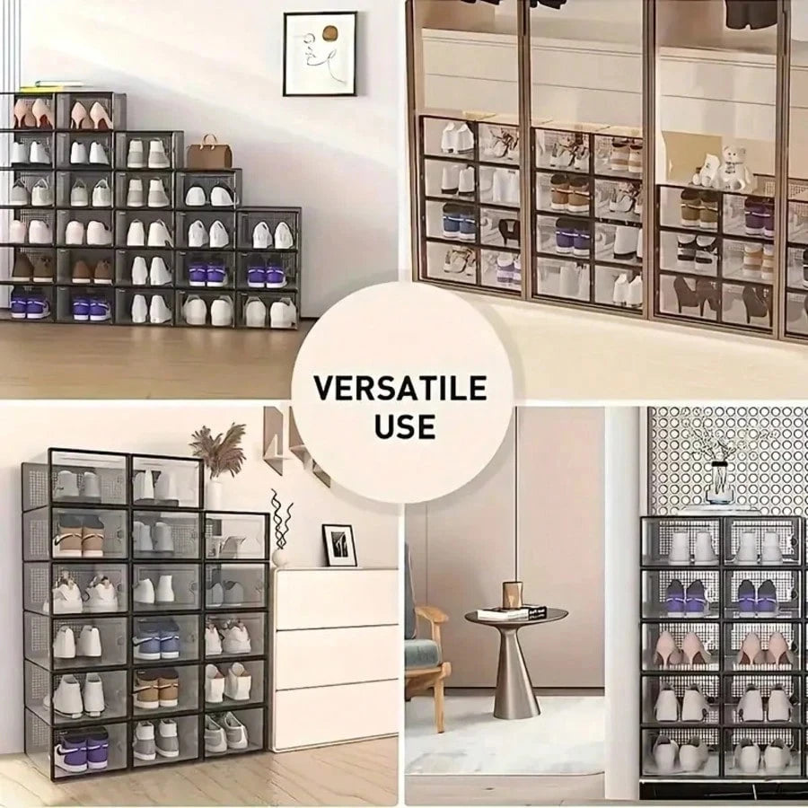 Clear Stackable Shoe Storage Boxes | Foldable Closet Organizer 6/12 Pack