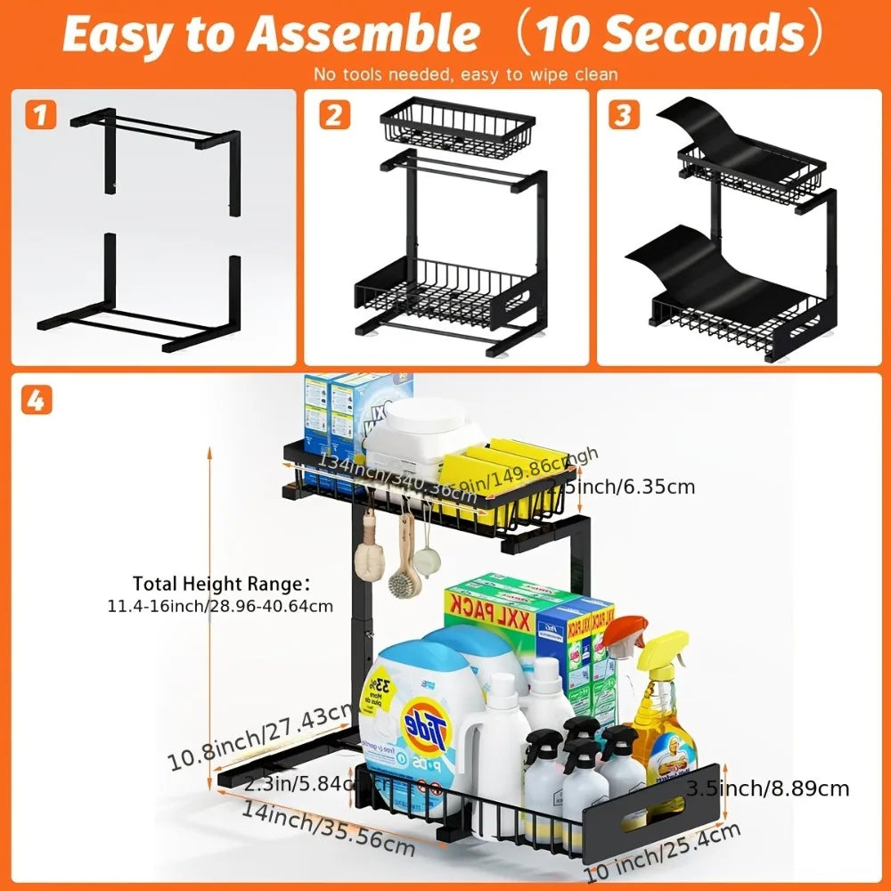 Metal Pull-Out Under Sink Organizer with Sliding Drawer