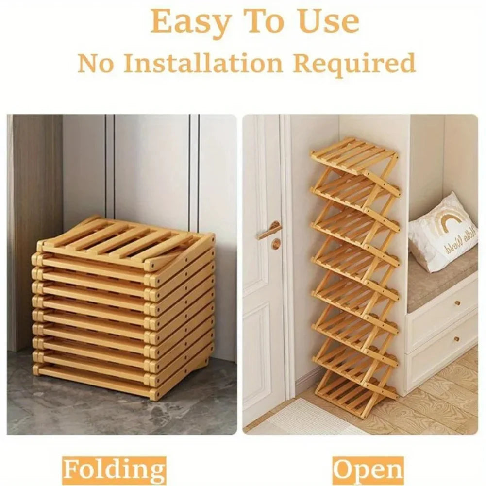 Foldable Bamboo Shoe Rack | Slim Space-Saving Entryway Shelf
