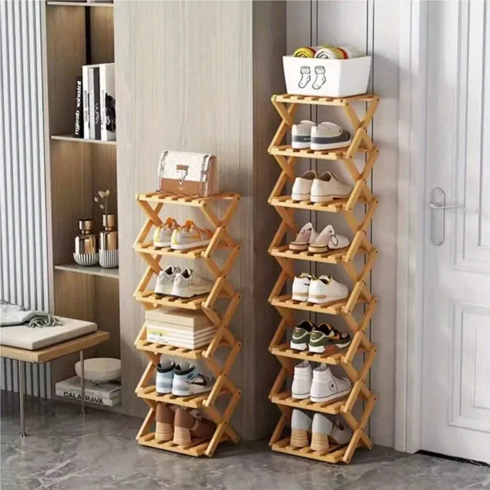 Foldable Bamboo Shoe Rack | Slim Space-Saving Entryway Shelf