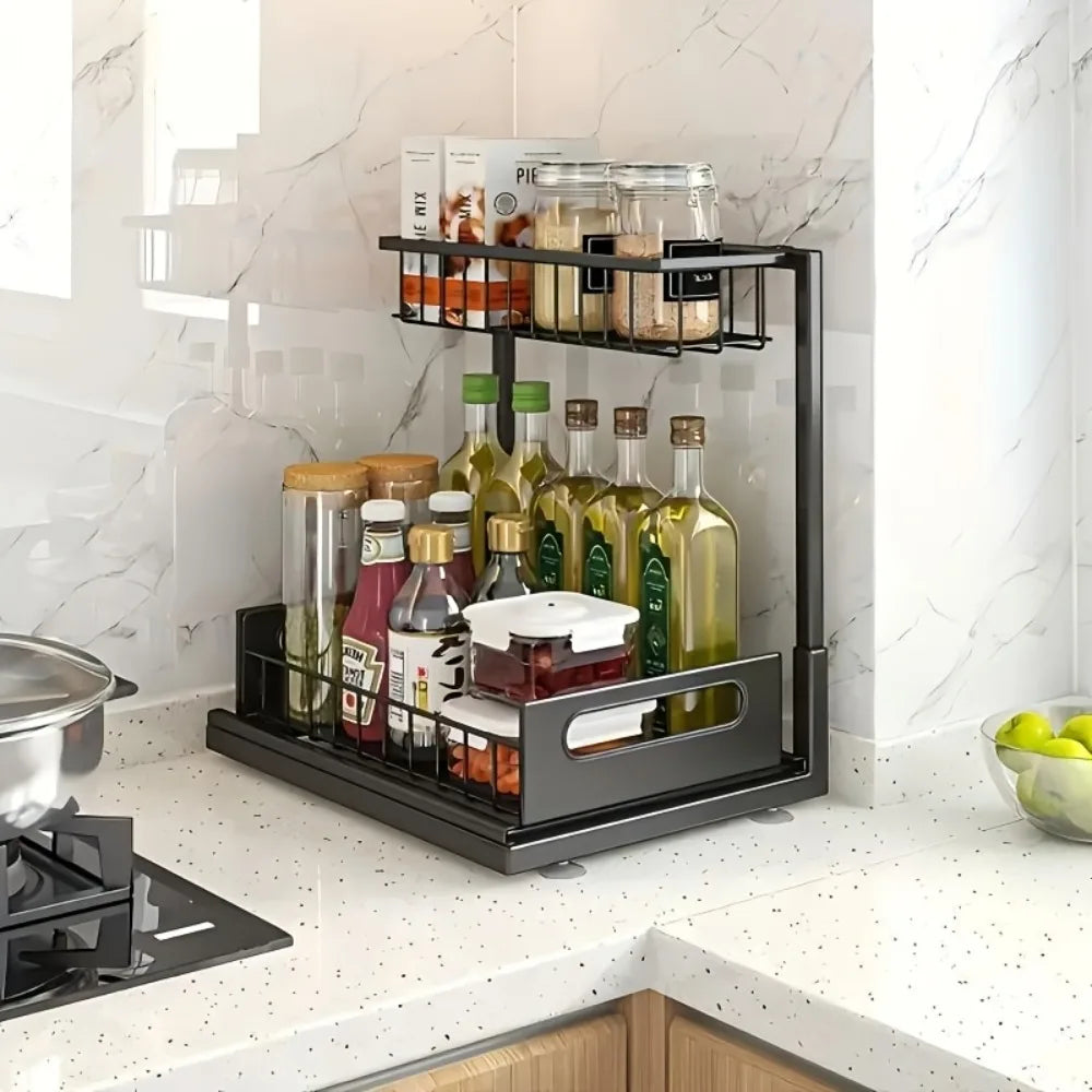 Metal Pull-Out Under Sink Organizer with Sliding Drawer