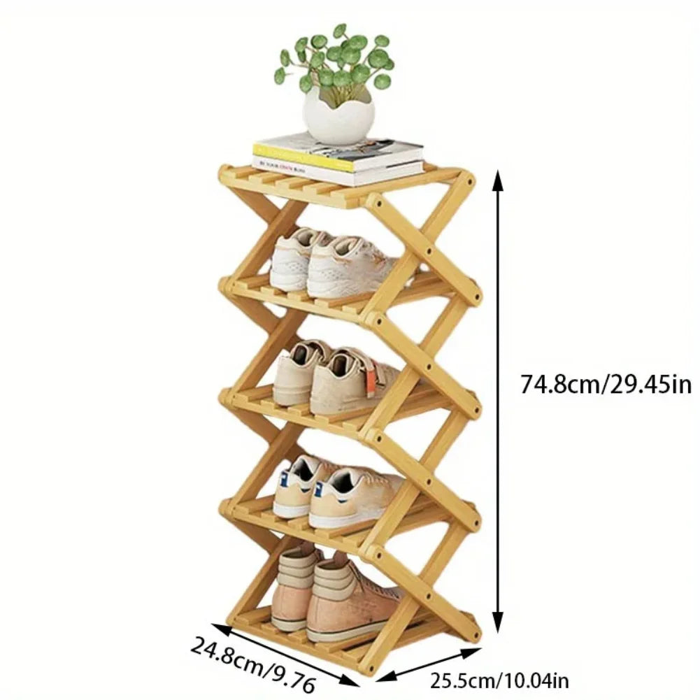 Foldable Bamboo Shoe Rack | Slim Space-Saving Entryway Shelf