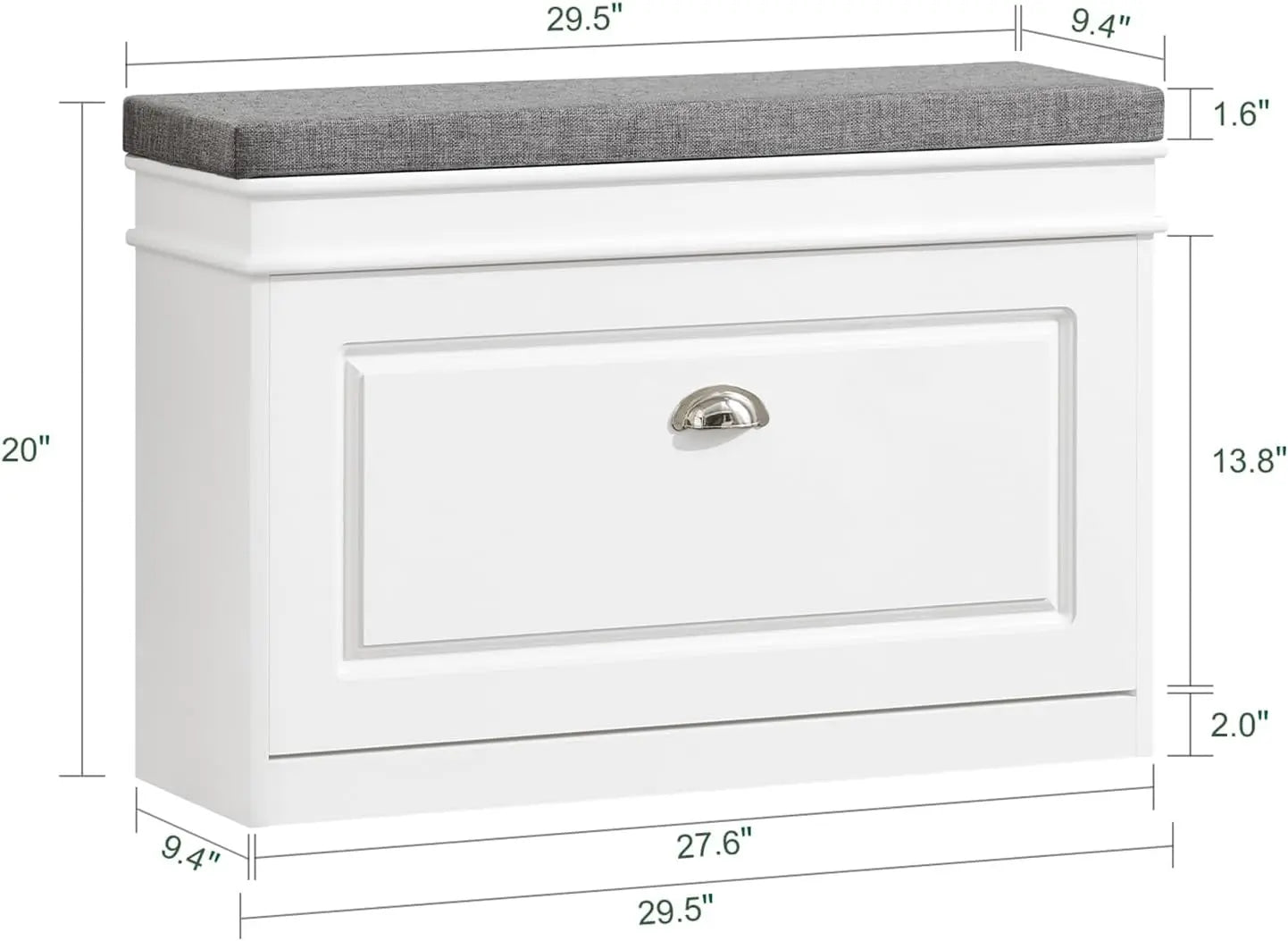 White Entryway Shoe Bench with Flip Storage & Cushion Seat
