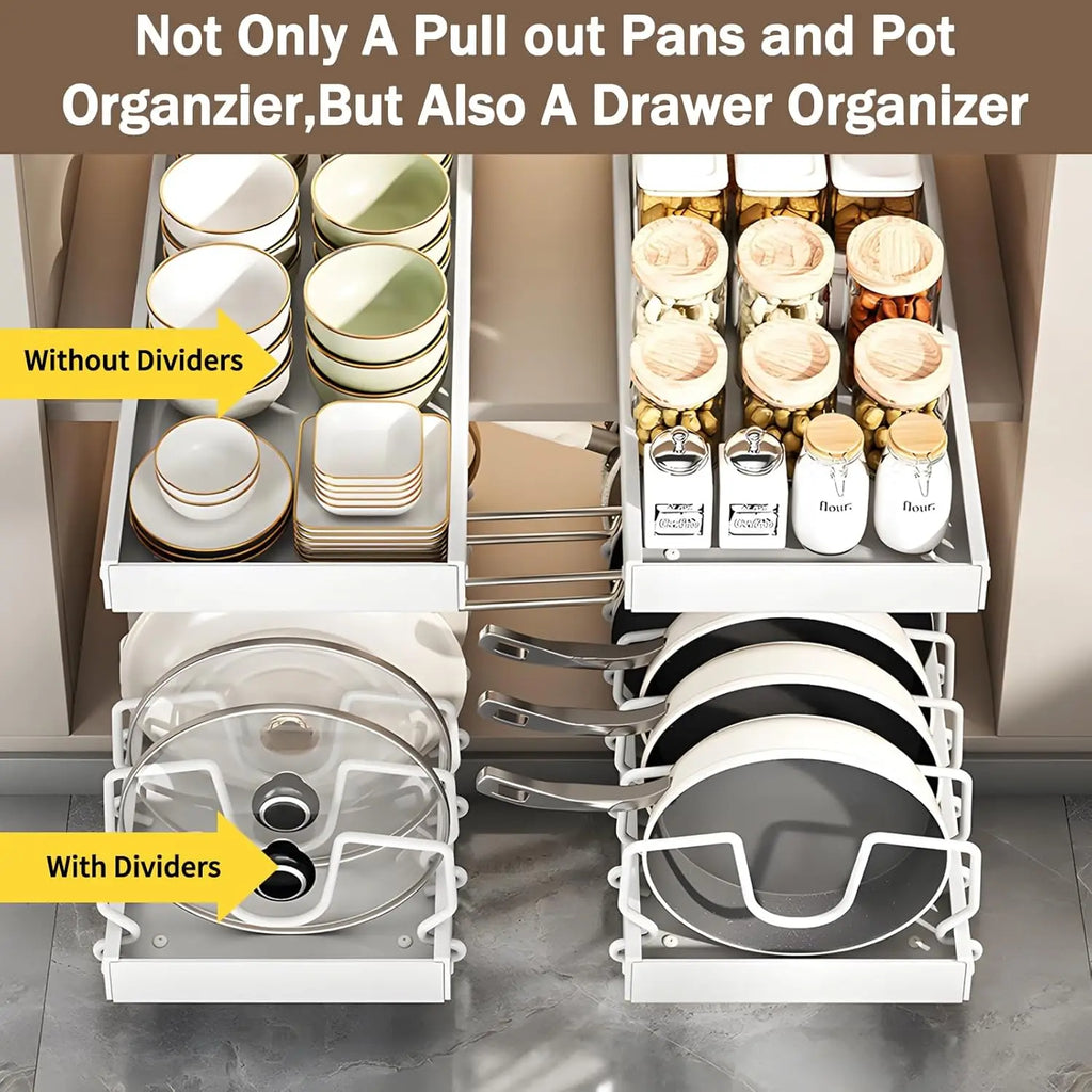 Pull-Out Under-Cabinet Pots & Pans Organizer | Adjustable Dividers