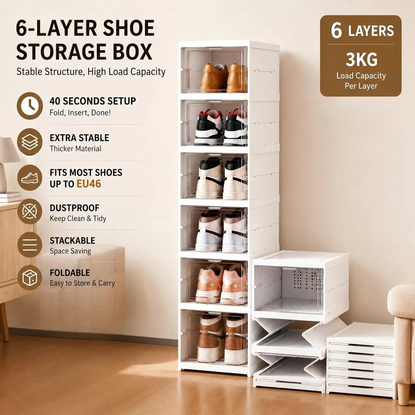 Stackable Dustproof High-top Cabinet Shoe Rack Shelf