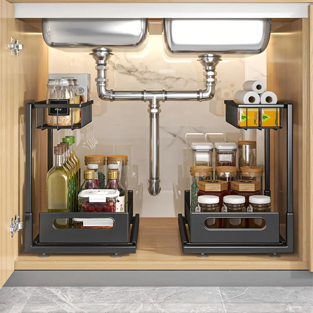 Metal Pull-Out Under Sink Organizer with Sliding Drawer