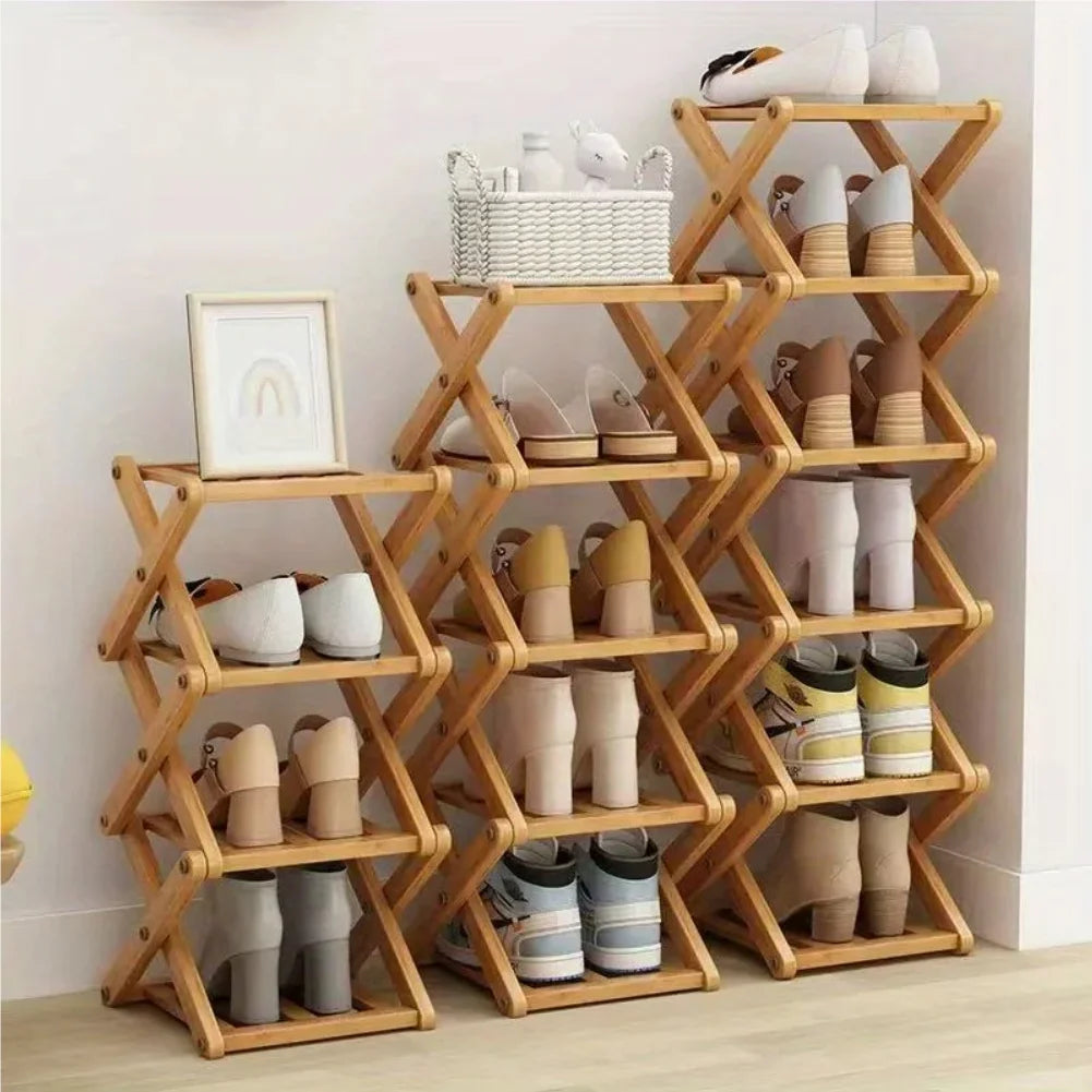 Foldable Bamboo Shoe Rack | Slim Space-Saving Entryway Shelf