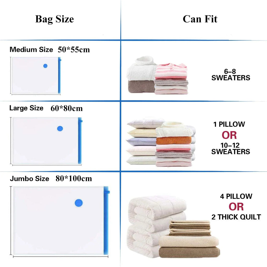 Vacuum Storage Bags | Space Saver for Clothes, Pillows & Bedding