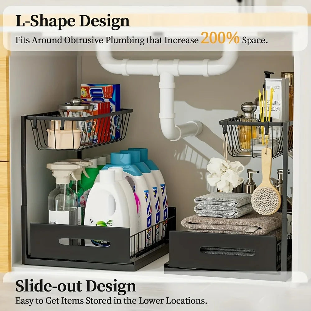 Metal Pull-Out Under Sink Organizer with Sliding Drawer