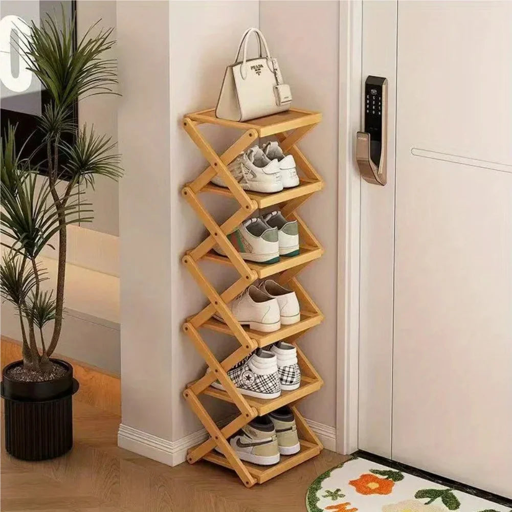 Foldable Bamboo Shoe Rack | Slim Space-Saving Entryway Shelf