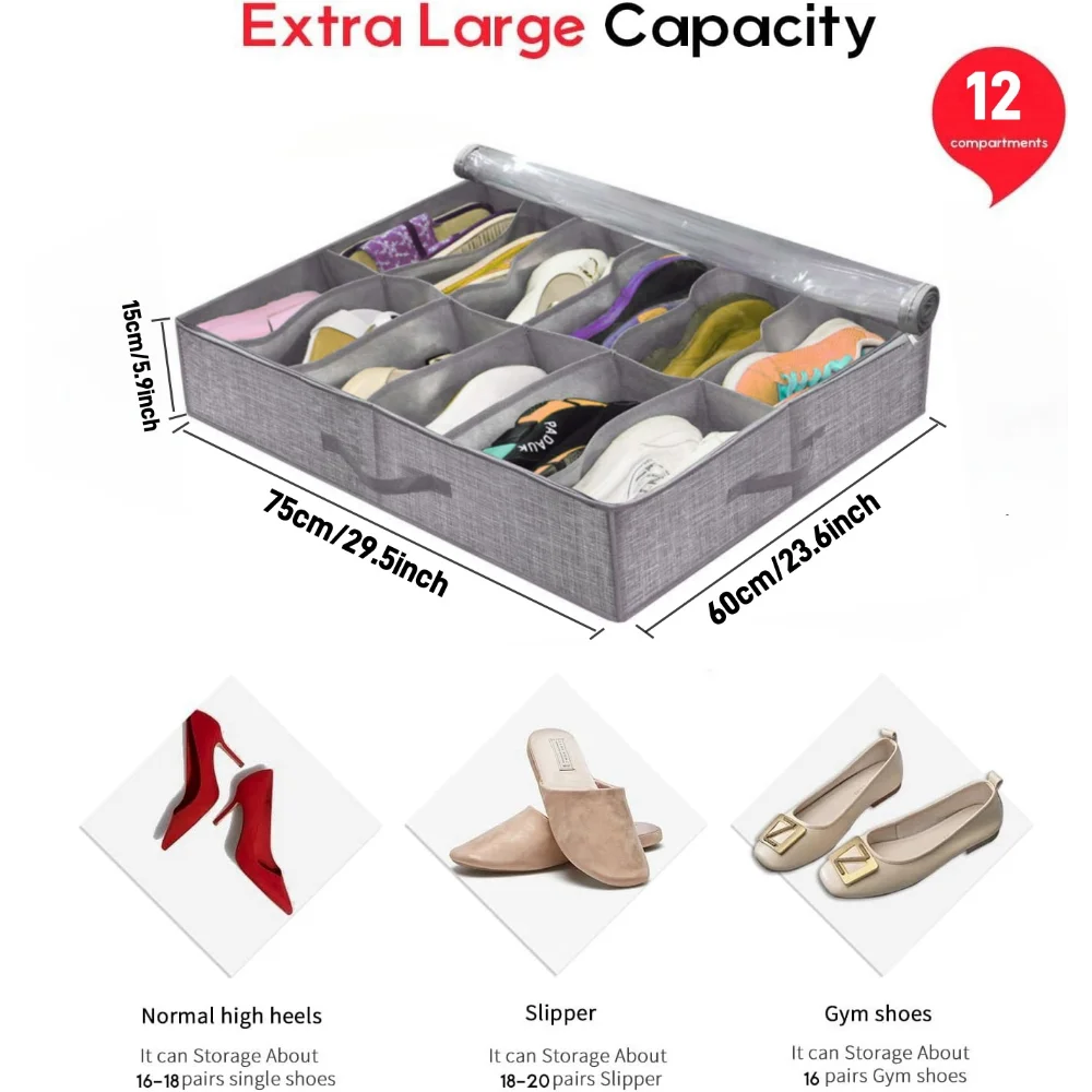 Under-Bed Shoe Storage Organizer | Fits 12 Pairs