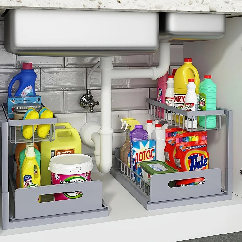 Metal Pull-Out Under Sink Organizer with Sliding Drawer
